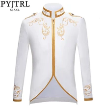 PYJTRL, британский стиль, Королевский принц, чистый белый бархат, золотой блейзер в полоску с вышивкой, Свадебный приталенный пиджак для жениха
