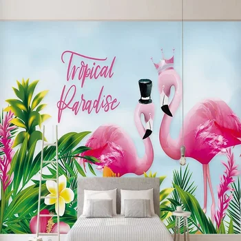 

Custom large mural 3D wallpaper Flamingo in cartoon simple style child bedroom mural TV back wall decor deep 5D embossed
