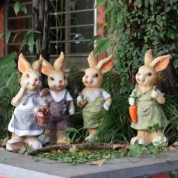 

PASTORAL SIMULATION ANIMAL CUTE RABBIT RESIN ORNAMENTS COURTYARD GARDEN LAWN FIGURINES CRAFTS OUTDOOR VILLA SCULPTURE DECORATION