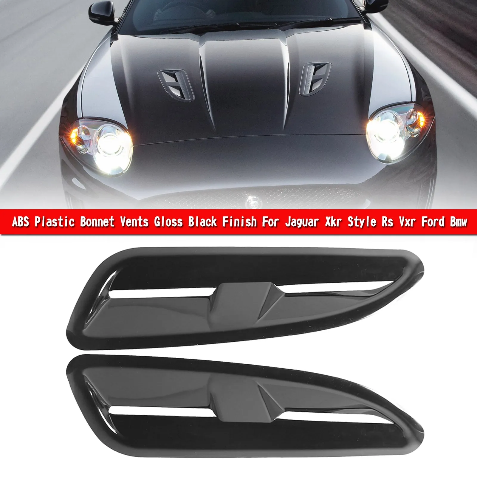 Areyourshop ABS Plastic Bonnet Vents Gloss Black Finish For Jaguar Xkr Style Rs Vxr For Ford For Bmw Car Auto Parts