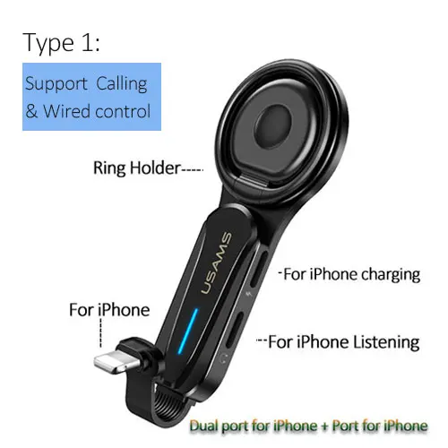 ring Lighting USAMS 2 в 1 адаптер освещения до 3,5 мм для iPhone 7 8 Plus X XS XR MAX адаптер OTG Аудио адаптер держатель телефона зарядное устройство адаптер - Цвет: ring Lighting