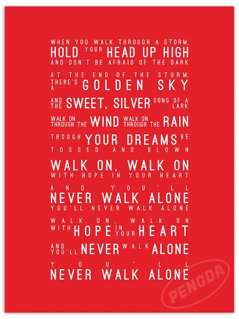 You Ll Never Walk Alone Lyrics Canvas Art Print Poster Liverpool Football Club Canvas Nordic Style Painting Home Wall Decoration Painting Calligraphy Aliexpress