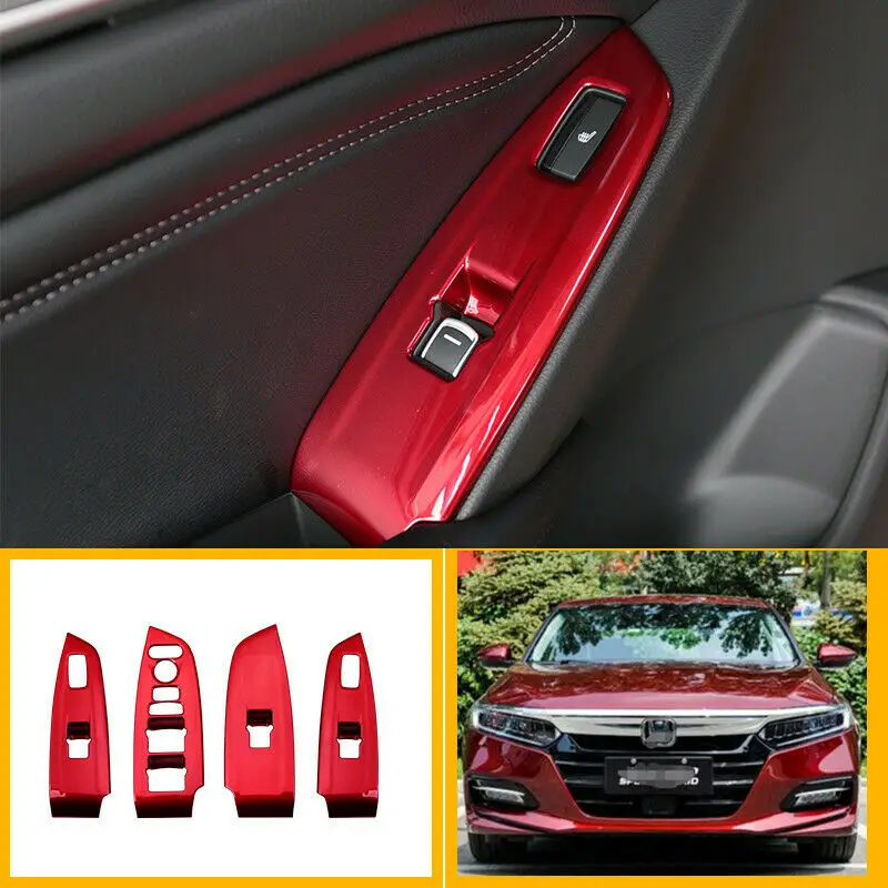 

Подходят для Honda Accord 2018 - 2020 ABS Red Window lift panel switch cover trim Car Accessories 4 шт.