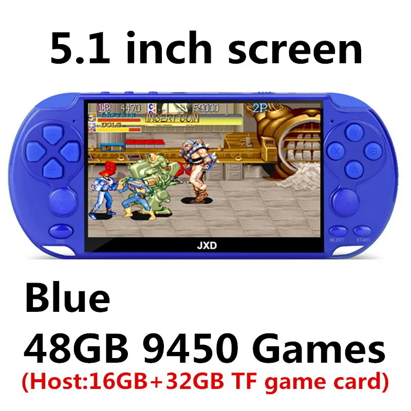 JXD 48 ГБ 128 бит портативная игровая консоль 5,1 дюймов MP4 видео игровая консоль Встроенная 9450 игра для аркадных игр/gba/gbc/snes/fc/smd детский подарок - Цвет: Blue 48GB9450 games