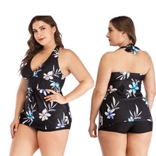 Plus Size 5XL Print Tankini Set Large Big Plus size Swimwear Women Swimsuit Tankini Set Two Piece Split Bodysuit Straps 2019 split tankini set