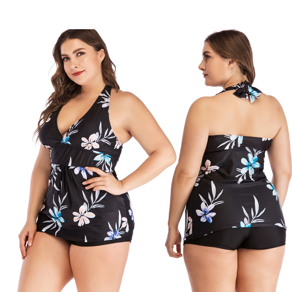 Skup Plus rozmiar 5XL druku zestaw tankini duży duży Plus rozmiar stroje kąpielowe kobiety strój kąpielowy zestaw tankini dwuczęściowy Split body pasy 2019