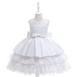 New Girls Ballgown  Flower Girl Dress Light  White Lace Fairy  Dress For Girl  Sleeveless Bow Ceremony Children Clothing Online