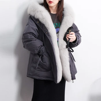 

Janveny Natural Fox Fur Collar Hooded 2020 Down Jacket Women's Winter Parkas Long Feather Coats For Female Snow Outwear