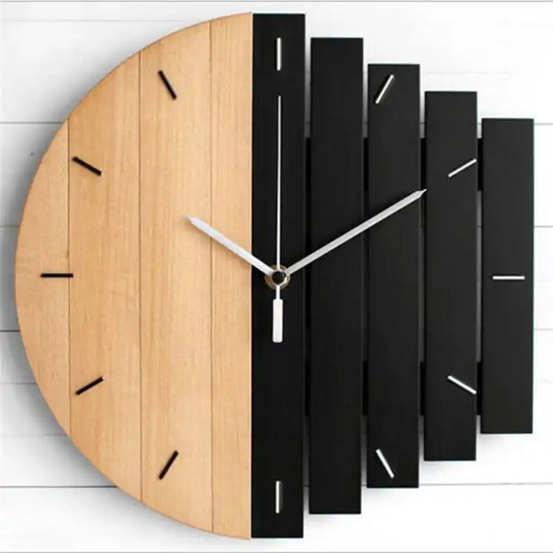 reloj de pared de estilo industrial abstracto creativo simple para sala de estar pared del dormitorio de madera de cuarzo