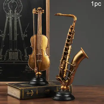 

Musical Instrument Model Desktop Decoration Bar Saxophone Violin Miniature Resin