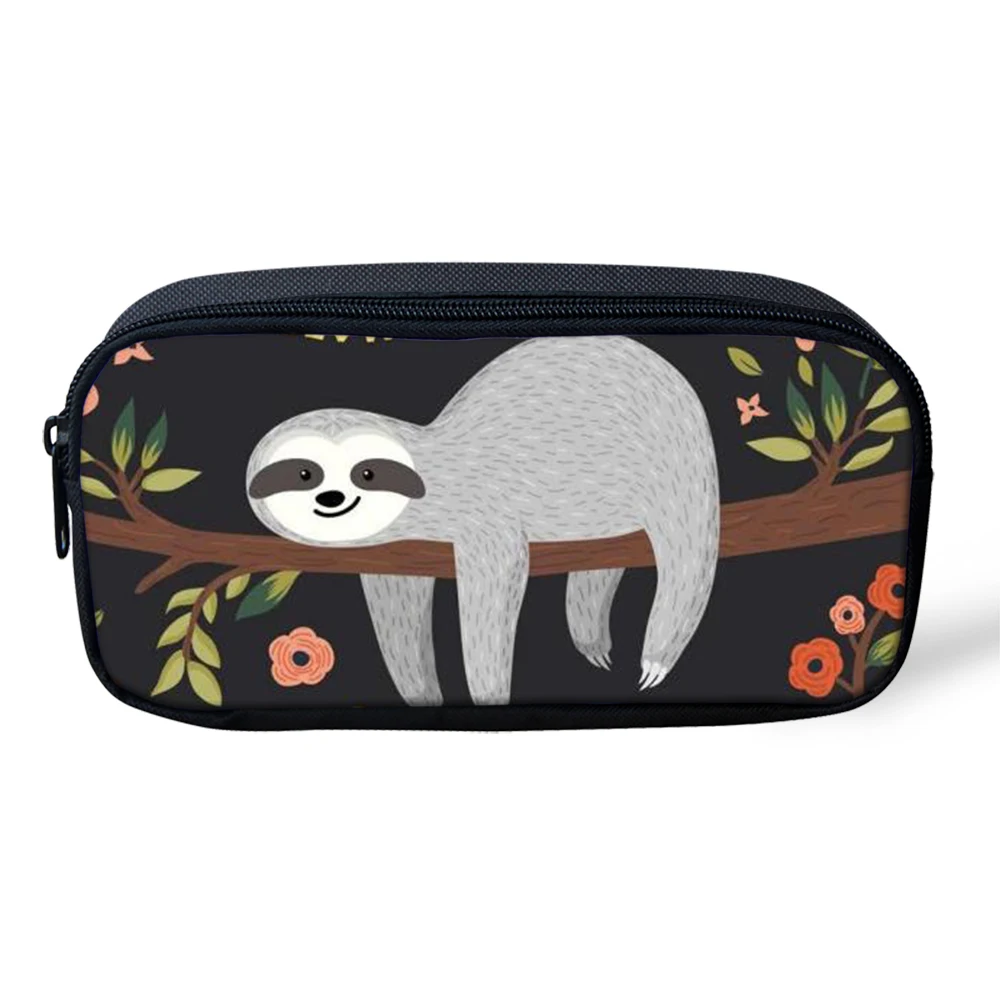 

Thikin Kawaii Cartoon Sloths Print Pencil Bags Teens Kids Pen Bag for Girls Student Makeup Storage HandBags Mini Box Custom
