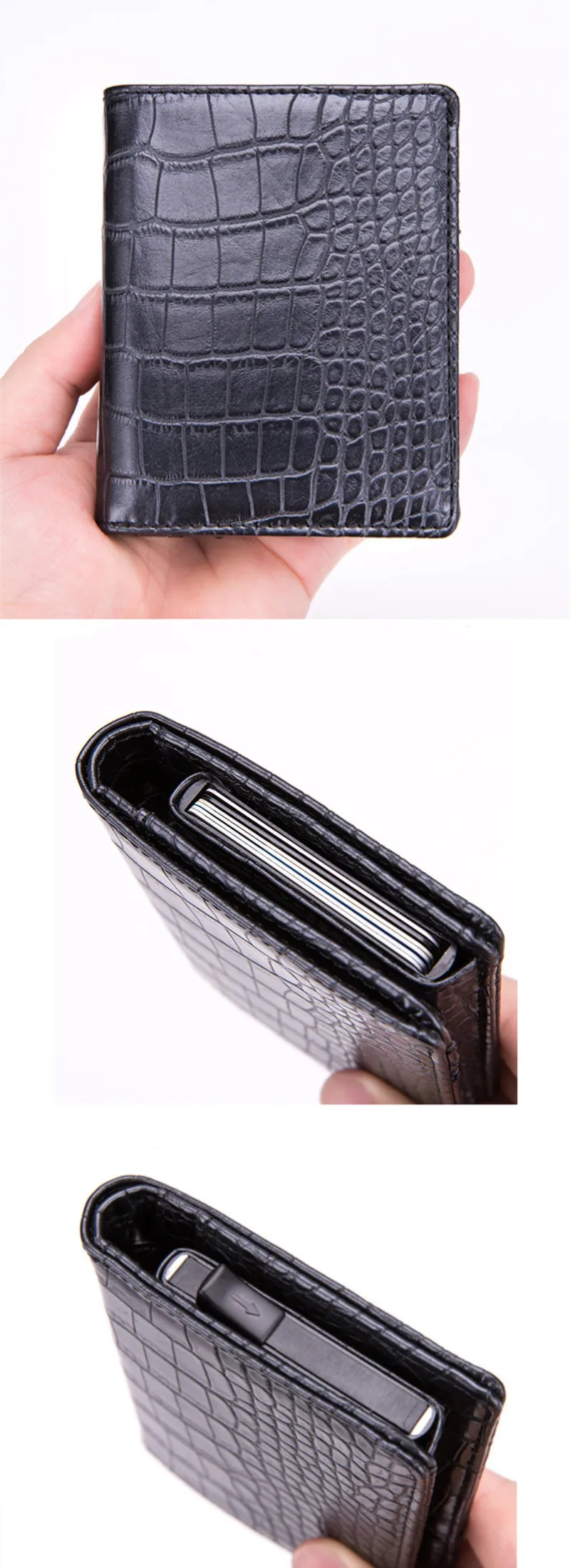 С защитой от RFID, для карт держатель Крокодил PU Бизнес ID кредитница Для мужчин тонкий металлический чехол кошелек из углеродного волокна мини-кошелек
