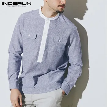 

INCERUN Men Striped Shirt Brand Pockets Streetwear Long Sleeve Casual Fashion Shirts Men Business Leisure Camisa Masculina 2020