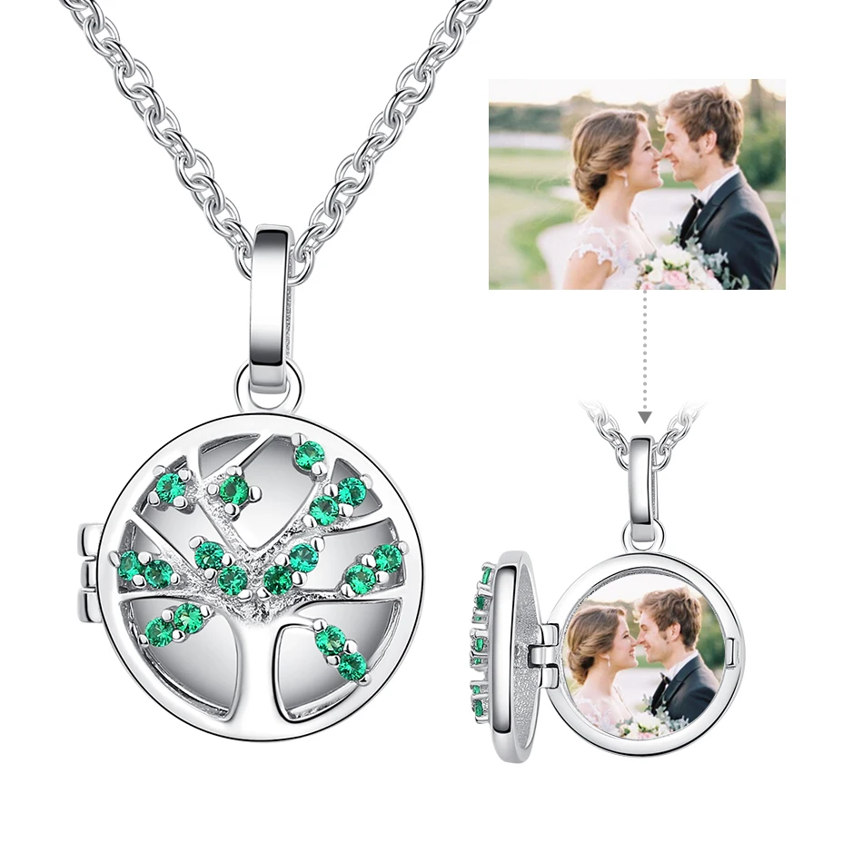 

Authentic 925 Sterling Silver Pendant Charms Custom Photo Beads fit Pendant Necklace Green CZ Tree of Life Charm Women Jewelry
