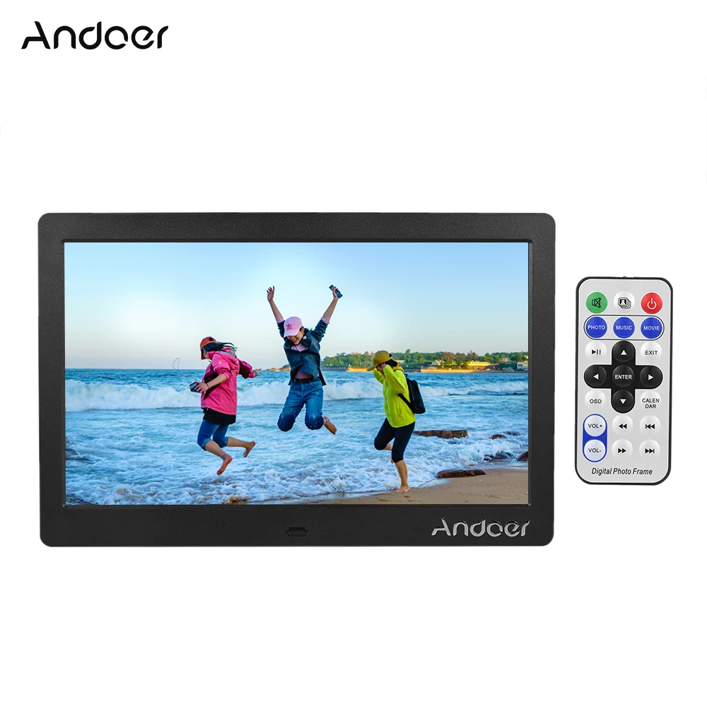Andoer светодиодный широкий экран Цифровая фоторамка 1" HD MP3 MP4 Picture плеер электронные часы/календарь с дистанционным управлением подарок - Цвет: Черный