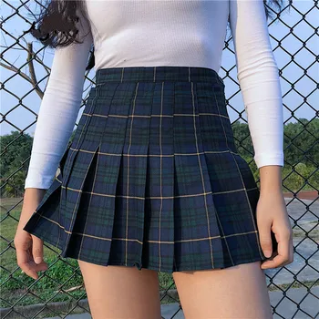 

Fashion Harajuku Tartan Pink Women Skirt Sexy Plaid Pleated Skirts Fannic Mini Skirt Side Button High Waist Skirts Womens Casual