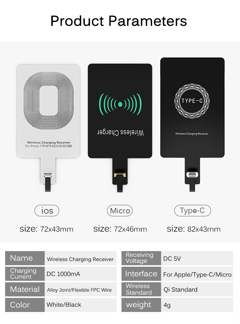 Draadloze Oplader Ontvanger для iPhone 5 6 7 Plus Universele Draadloze Opladen Ontvanger для Micro для type-c