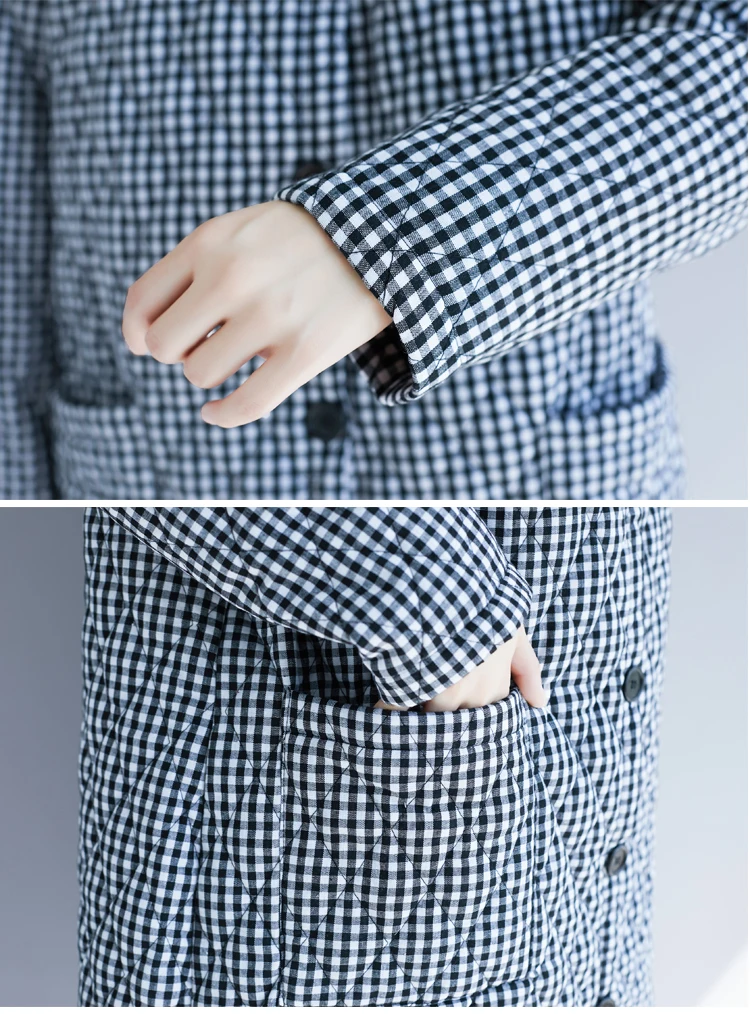 EORUTCIZ Winter Thick Women Parka Long Jacket Warm Plaid Oversize Coat Vintage Harajuku Autumn Outerwear LM565