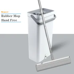 Sponge Squeeze Mop With Bucket Hand Free Lazy Floor Mop Rubber Head Mops Dry And Wet  Wonderlife Cleaning Bathroom Kitchen Tools