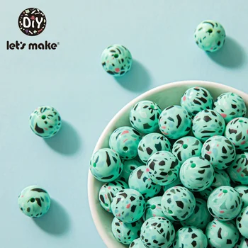 

15mm 5pcs Printing Silicone Baby Teething Beads Round Beads Baby Teething Toys Soft Chew Teething DIY Food Grade Chewable Beads