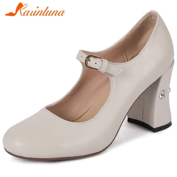 

Karinluna New Arrivals 2020 Large Size 34-43 Sheepskin Strange Style Shoes Woman Pumps Buckle Strap Concise Pumps Women Shoes