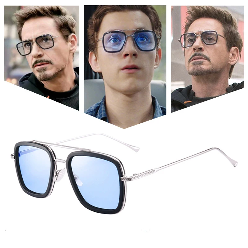 

luxury Two pair Avengers Tony Stark Flight Style Man Sunglasses Men Square Brand Design Sun Glasses Oculos Retro male iron Man 3