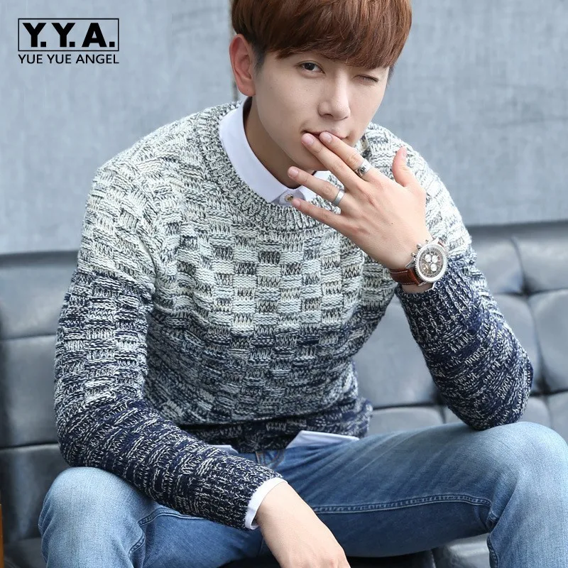 

2020 Autumn Winter Mens Color Patchwork Sweater Pullover O Neck Knitted Male Tops Casual Sueter Hombre Fahion Korean Comfort Top