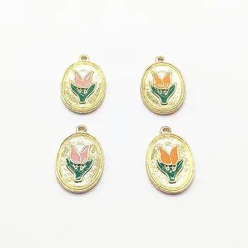 

New arrival! 24x16mm 100pcs Zinc Alloy Enamel Tulip Oval shape charm for Earrings Making Earrings parts hand Made Jewelry DIY