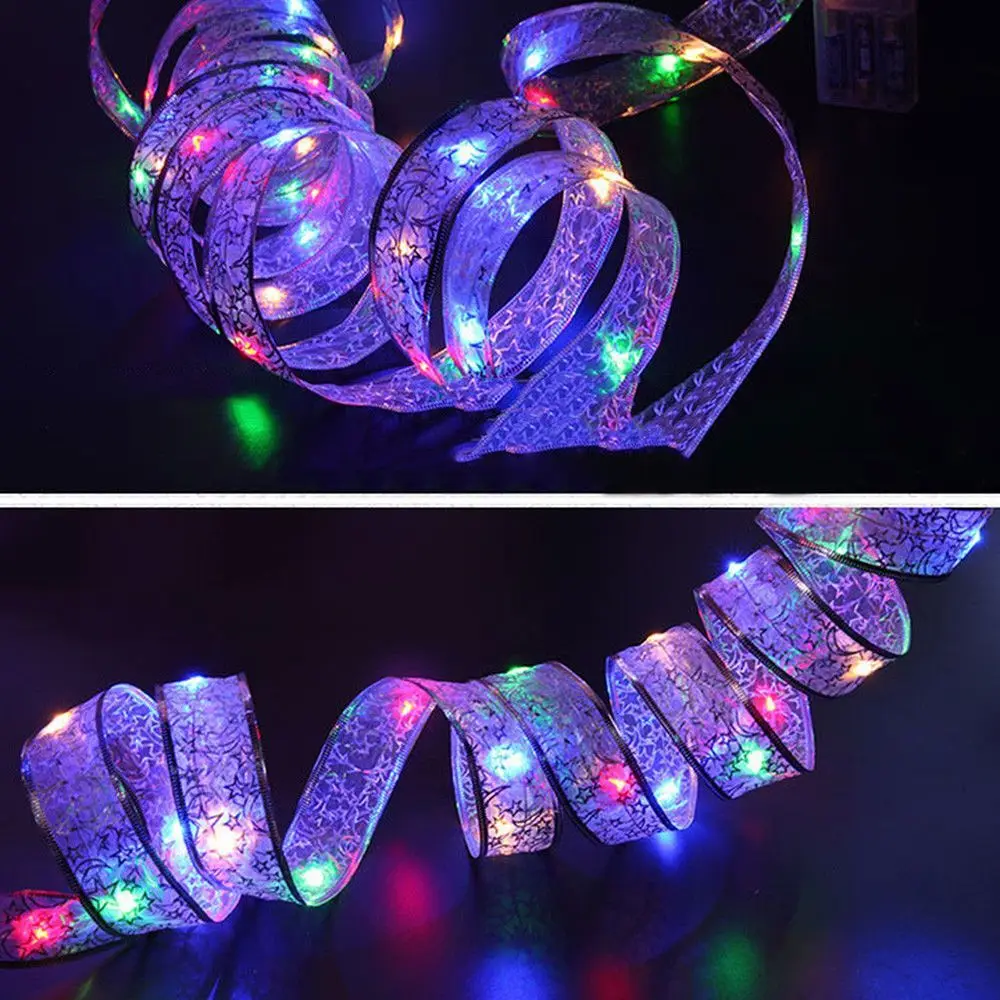 outdoor christmas string lights 2022 New Christmas Ribbon With LED Lights Xmas Tree Ornament Fairy Lights String Ribbon Bows Lights Wall Window Home Decorations led string lights