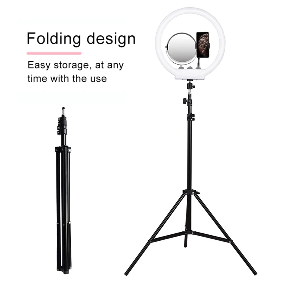 

MAMEN 14 inch Ring Light Video Studio Selfie Photography Lighting LED Dimmable For Yioutube Live Stream With Mirror Phone Holder
