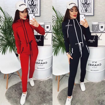

2019 2 Pieces Set New Autumn Winter Women Workout Long Sleeve Suit Cotton Women Tracksuit Crop Top And Pants Set Lady Tracksuit