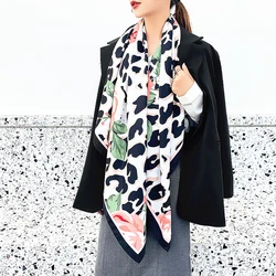 New luxury brand silk scarf Women floral print generous Scarves Twill shawl 130*130CM beach sunscreen Pashmina