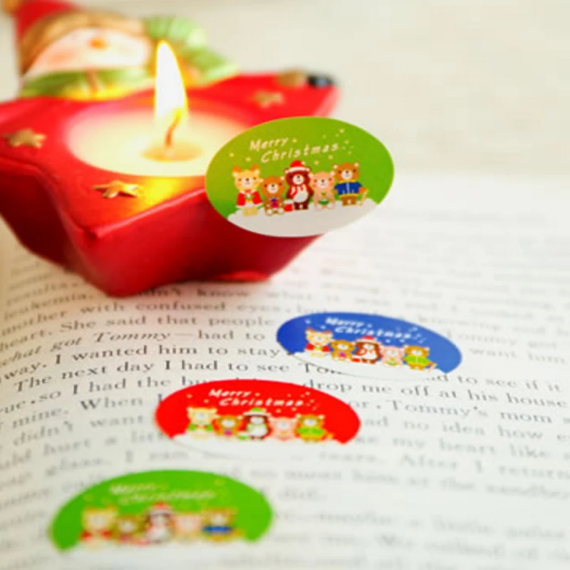 120 шт./лот Merry Chrismas Bear Ellipse DIY Подарочная коробка ручной работы мешки для печенья