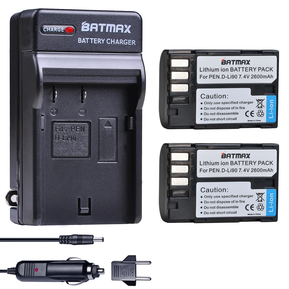 2Pcs 2600Mah D-Li90 Dli90 D Li90 Batteria Akku + Caricabatterie Da Muro Per Pentax K-7 K-7D K-5 K-5 Ii 645D K01 K-3 K-3 Ii 645Z L15