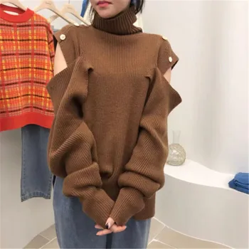 

CBAFU new fashion off the shoulder knit pullivers women sweater jumper autumn winter turtleneck knit clothes streetwear P819