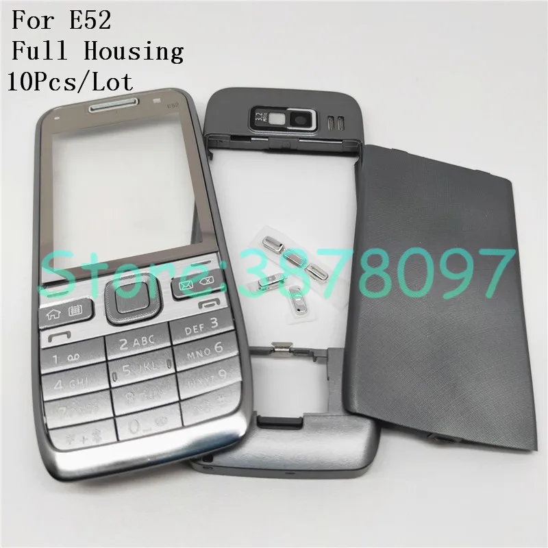 10 шт./лот, новинка,, для Nokia E52, полный корпус, передняя рамка, батарея, задняя крышка с английской клавиатурой+ логотип