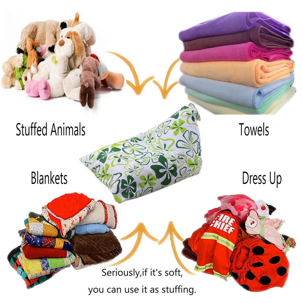 HSU Kids Stuffed Animal Plush Toy Storage Bean Bag Soft Pouch Stripe Fabric Chair Foldable Desktop Storage Sundries Storage Box