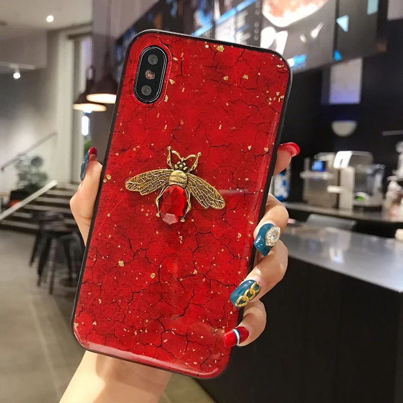 xiaomi leather case card Bling Bee Phone Case For Xiaomi Mi 10 Pro CC9 9T Note 10 Redmi Note 9 Pro Max 9S 10X 8T 8 7 Pro 9 K30 Marble Glitter Cover coque xiaomi leather case handle