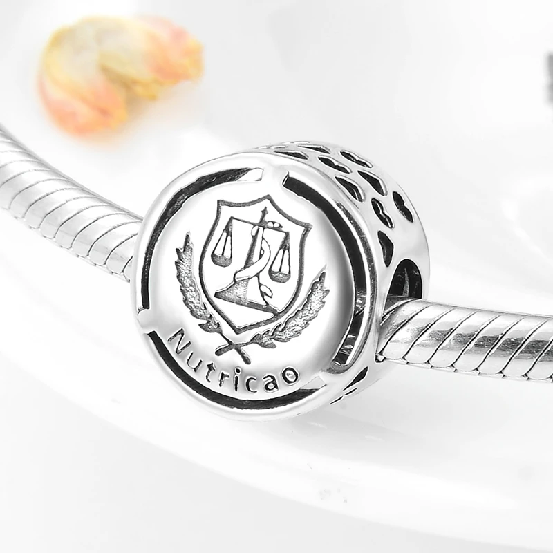 New 925 Sterling Silver Symbol Doze Portuguese language career Beads Fit Original Pandora Charm Bracelet necklace Jewelry - Цвет: nutricao