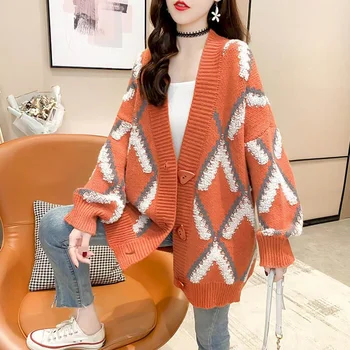 

Sweater jacket knitted cardigan plus size women's fat sister Korean version loose lazy net red student top 100kg casual commuter