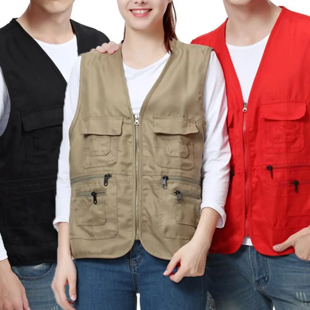 Fishing Jacket Quick-drying Vest Men Waistcoat Solid Color V Neck Multi Pockets Sleeveless Outdoor Summer Vest for Fishing army green zip up work s vest plain outwear multi pockets hunter v collar fishing camping sleeveless jacket outdoor waistcoats