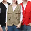 Fishing Jacket Quick-drying Vest Men Waistcoat Solid Color V Neck Multi Pockets Sleeveless Outdoor Summer Vest for Fishing 1