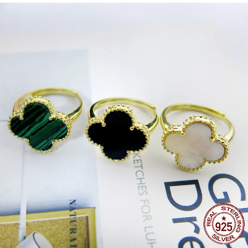 

S925 sterling silver this ring popular four-leaf clasp ring lucky herbivore ring opening design Christmas gift 2019 new hot