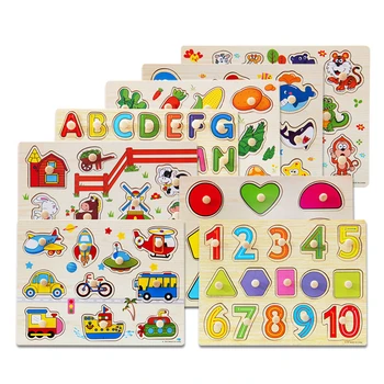 

Animal Number Letter Hand Grab Plate Jigsaw Puzzle Imposition 1-3-4 Year Beneficial Wisdom Power Baby Woodiness Toys