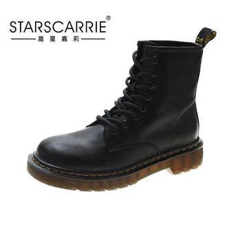 

Winter Boots Women Genuine Leather Martin Boots Quality Women's Shoes Thick Heel Ankle Boots Platform Shoes Woman
