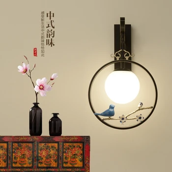 

Modern new Chinese LED wall lamp bedroom bedside lamp Chinese wind Zen golden aisle living room background decorative lamp E27
