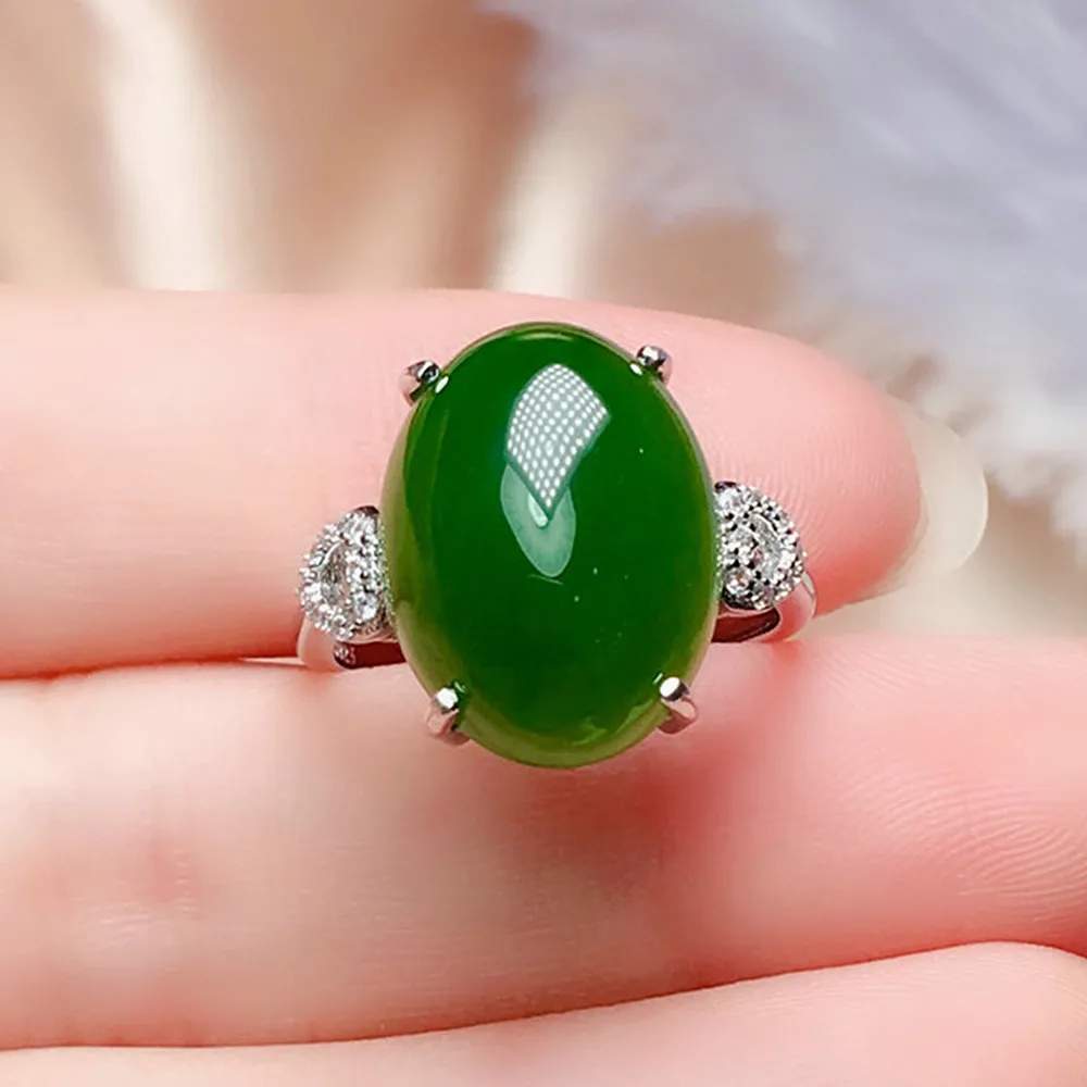 Elegante Ovale Verde Giada Esmeralda Pedras Preciosas Aneis De Diamantes Para As Mulheres Branco Ouro Prata Cor Bague Jorias Finas