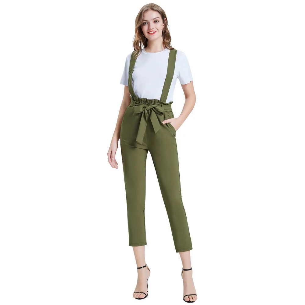 Women's Pants Autumn Ladies solid color Pants Elastic Waist Cropped Length Trousers Loose Streetwear Pantalones