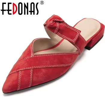 

FEDONAS Women Sandals Kid Suede Butterfly Knot Bowtie Slip On Pointed Toe Classic Design Elegant Spring Summer Prom Shoes Woman