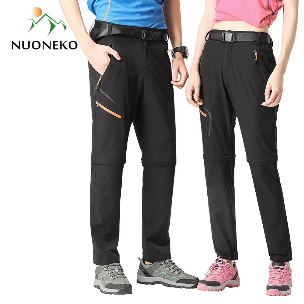 NUONEKO High Stretch Hiking Pants Men Women Outdoor Quick Dry Removable Camping Trekking UV Protection Fishing Trousers PN52
